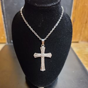 Cubic Zirconia Cross Silver Plated Necklace Pendants jewlery Lab Created